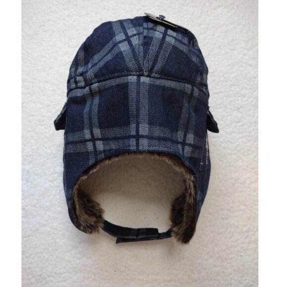 New True Religion Blue Denim Trapper Hat with Faux Fur - Picture 3 of 4